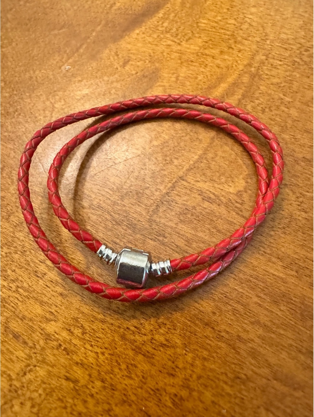 Red Braided Leather Wrap Bracelet with Silver Clasp 348